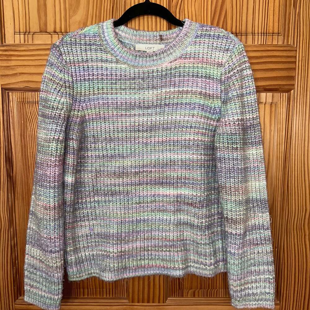 Loft Rainbow Spacedye Pastel Knit Sweater Large L